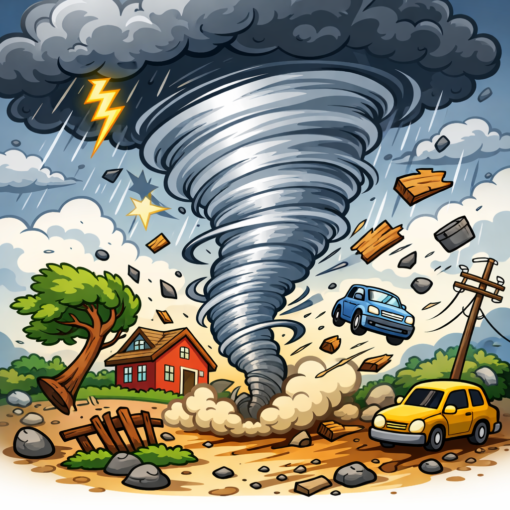 Illustration cartoon d'une tornade